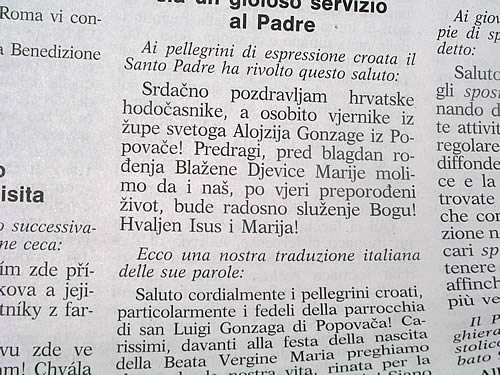 Članak iz novina L'Osservatore Romano